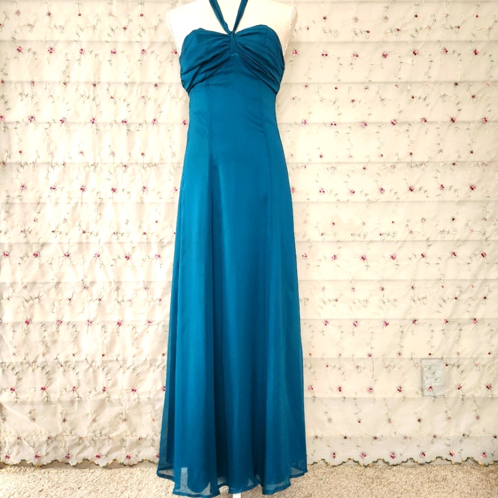 Chiffon Silk (?) Handmade Teal Maxi Dress